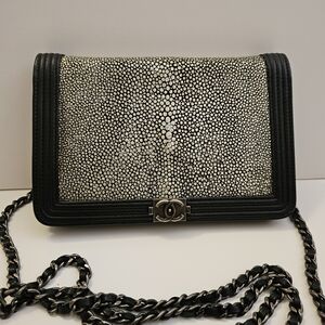 Chanel Black & White Stingray-Textured Boy Bag